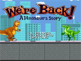 Title screen of We're Back! - A Dinosaur's Story on the Nintendo SNES.