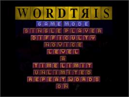 Title screen of Wordtris on the Nintendo SNES.