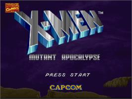 Title screen of X-Men: Mutant Apocalypse on the Nintendo SNES.
