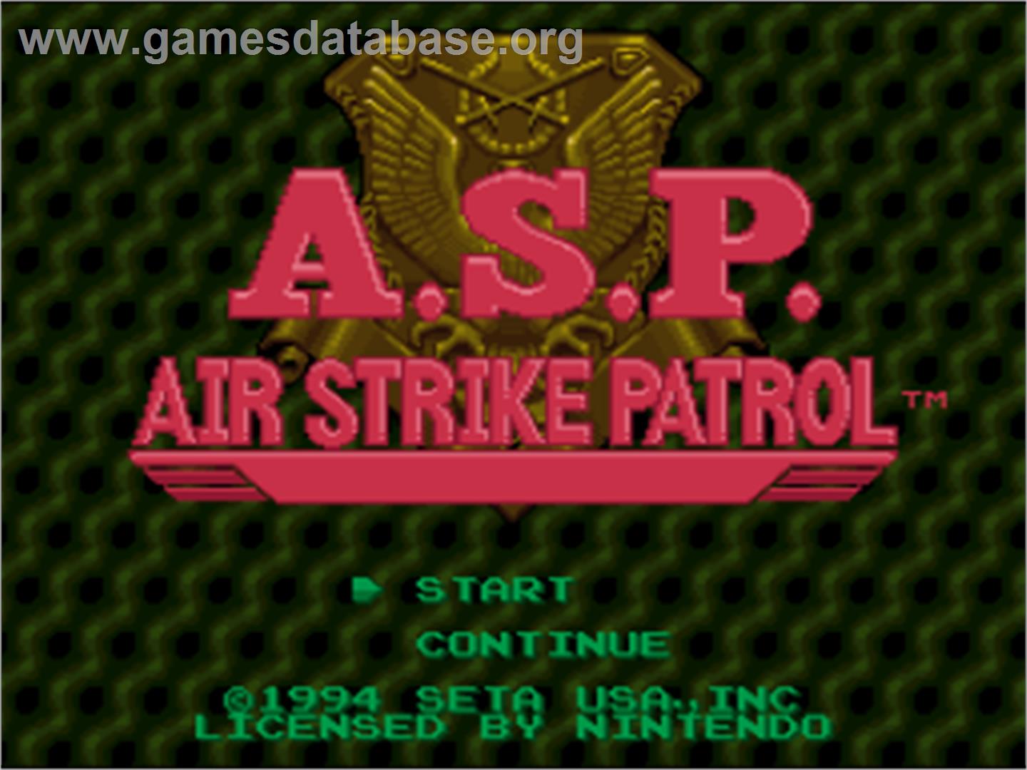 A.S.P.: Air Strike Patrol - Nintendo SNES - Artwork - Title Screen