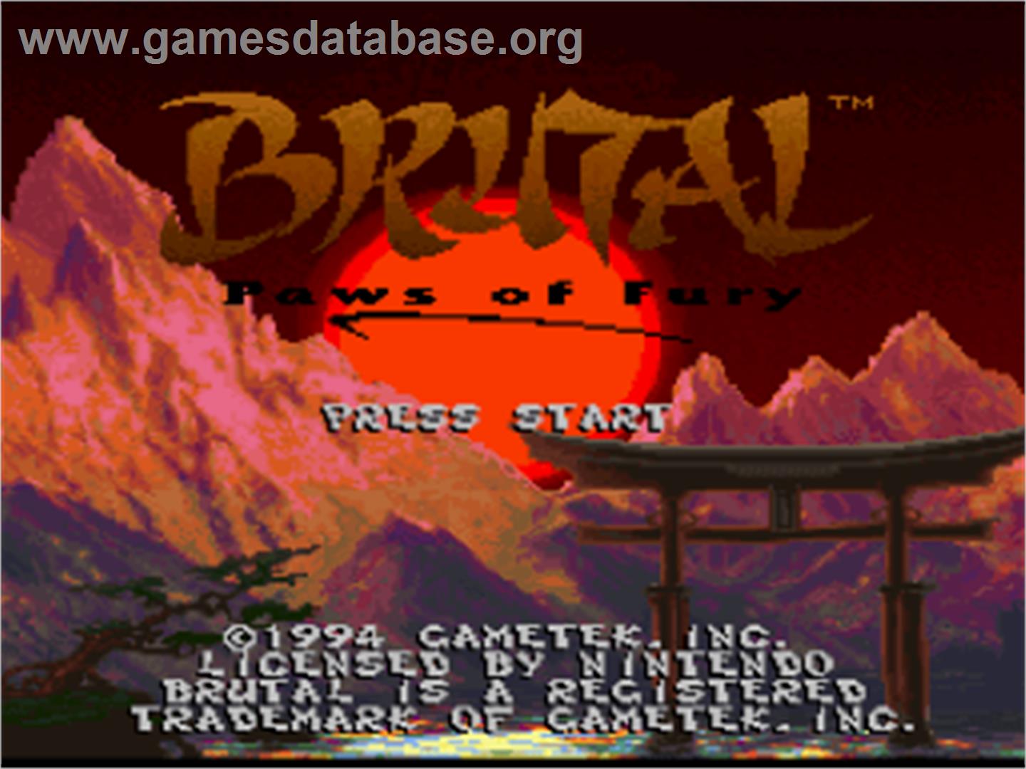 Brutal - Paws Of Fury - Nintendo SNES - Artwork - Title Screen