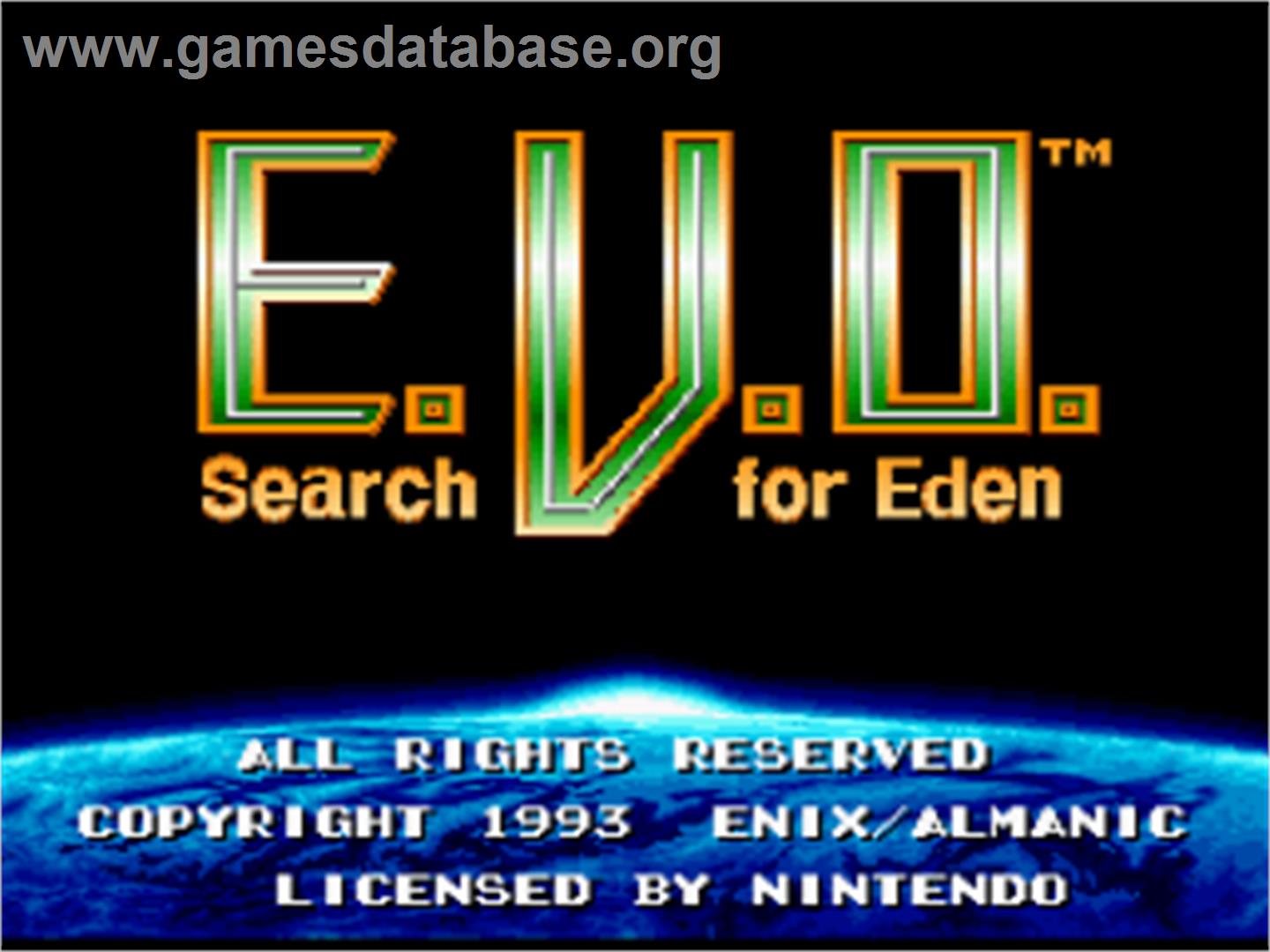 E. V. O.: Search for Eden - Nintendo SNES - Artwork - Title Screen