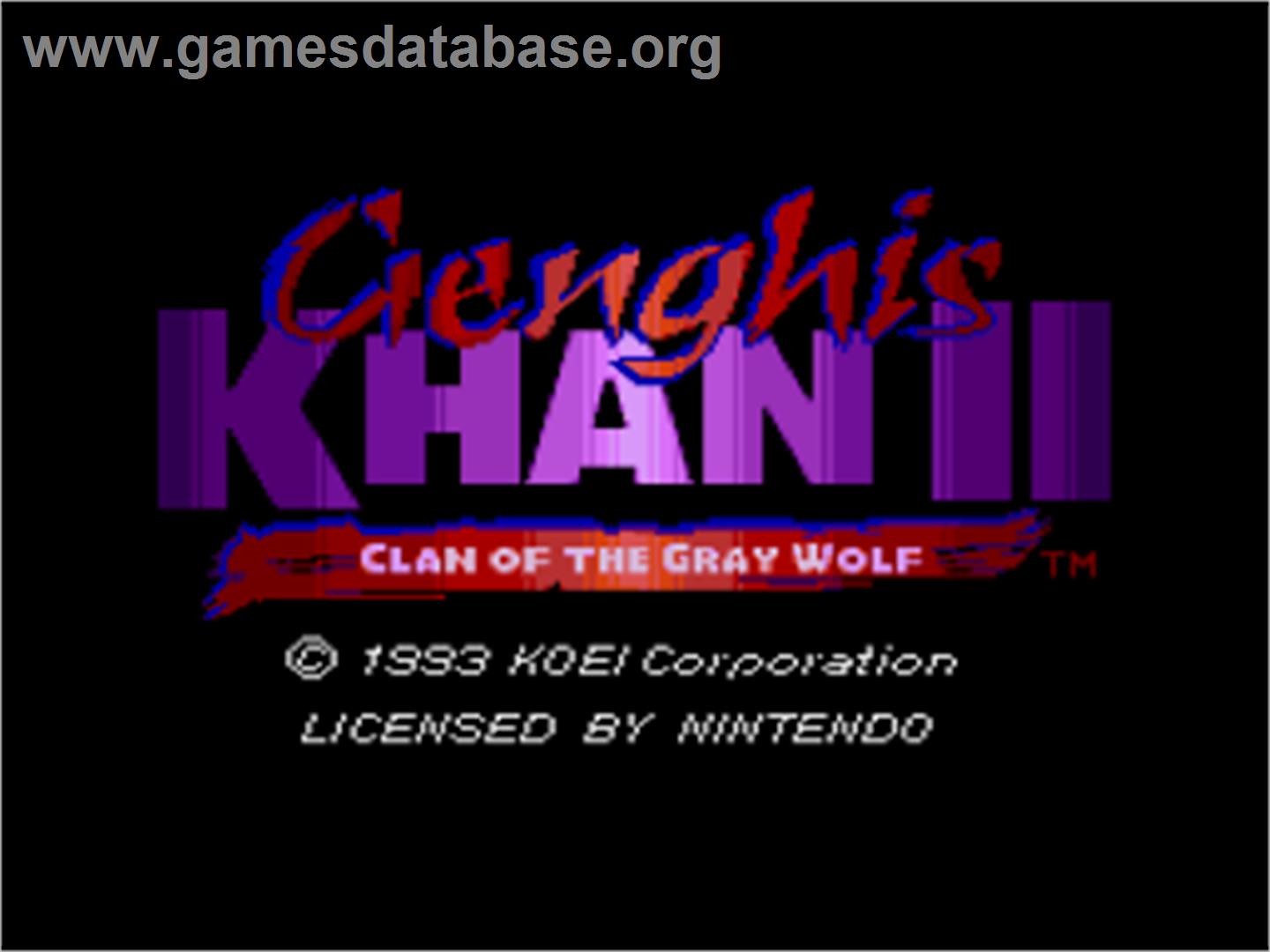 Genghis Khan II: Clan of the Grey Wolf - Nintendo SNES - Artwork - Title Screen