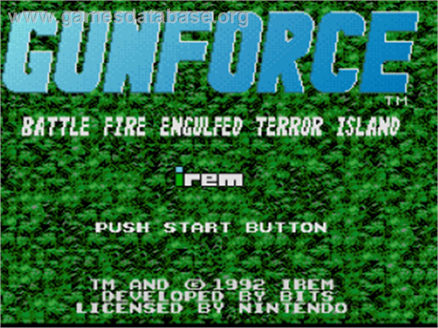 Gunforce - Battle Fire Engulfed Terror Island - Nintendo SNES - Artwork - Title Screen
