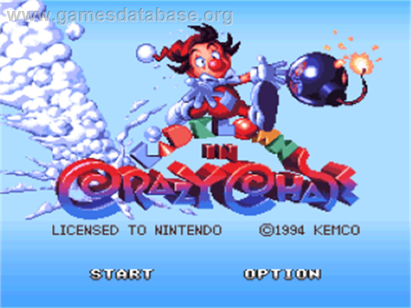 Kid Klown In Crazy Chase - Nintendo SNES - Artwork - Title Screen