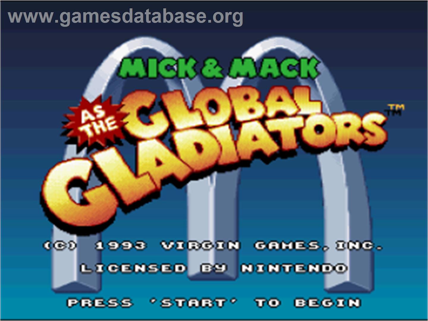 Mick And Mack As The Global Gladiators - Nintendo SNES - Artwork - Title Screen