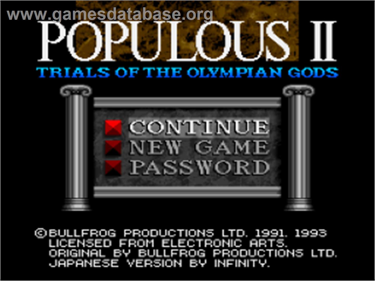 Populous II: Trials of the Olympian Gods - Nintendo SNES - Artwork - Title Screen