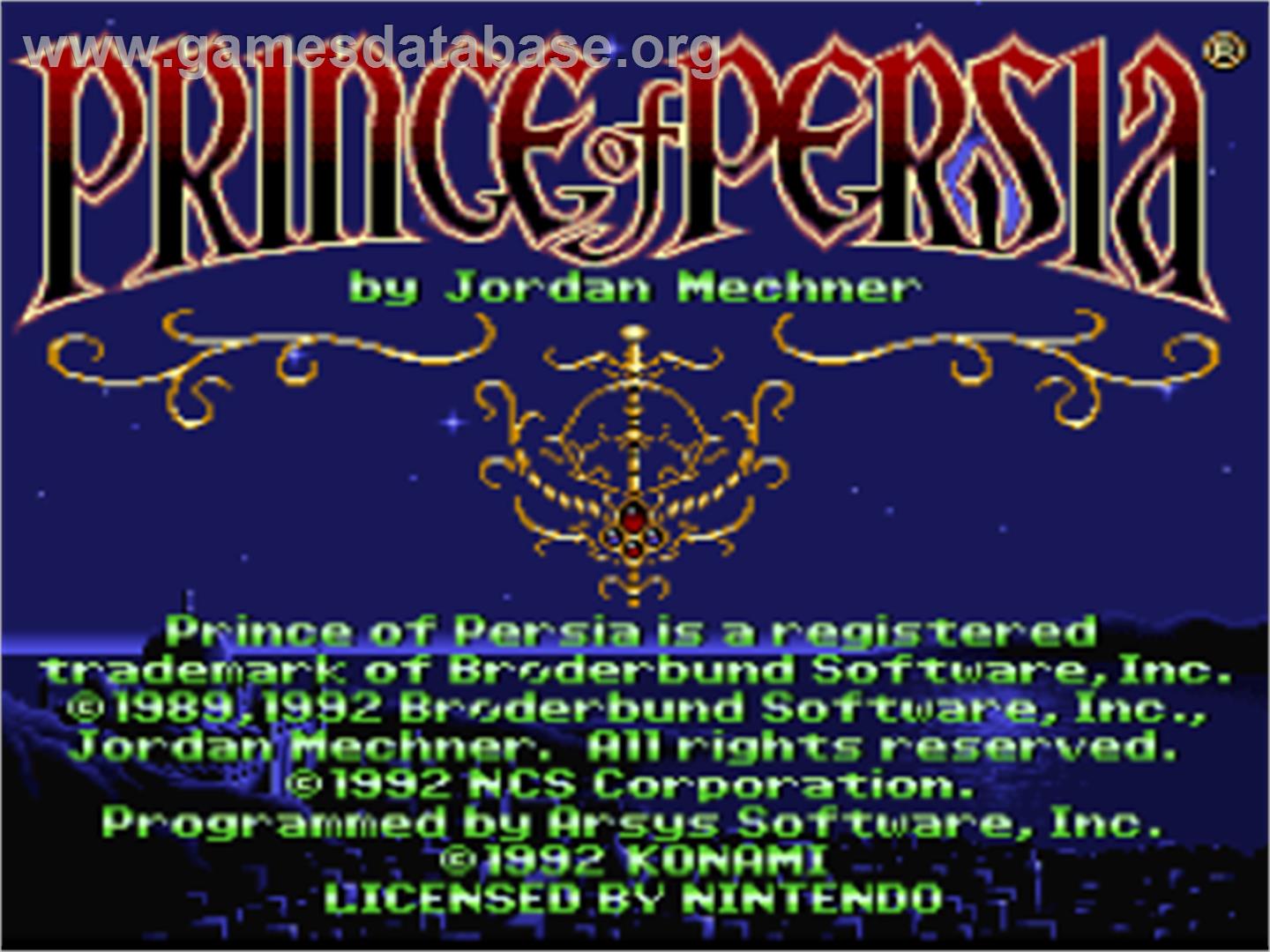 Prince Of Persia - Nintendo SNES - Artwork - Title Screen