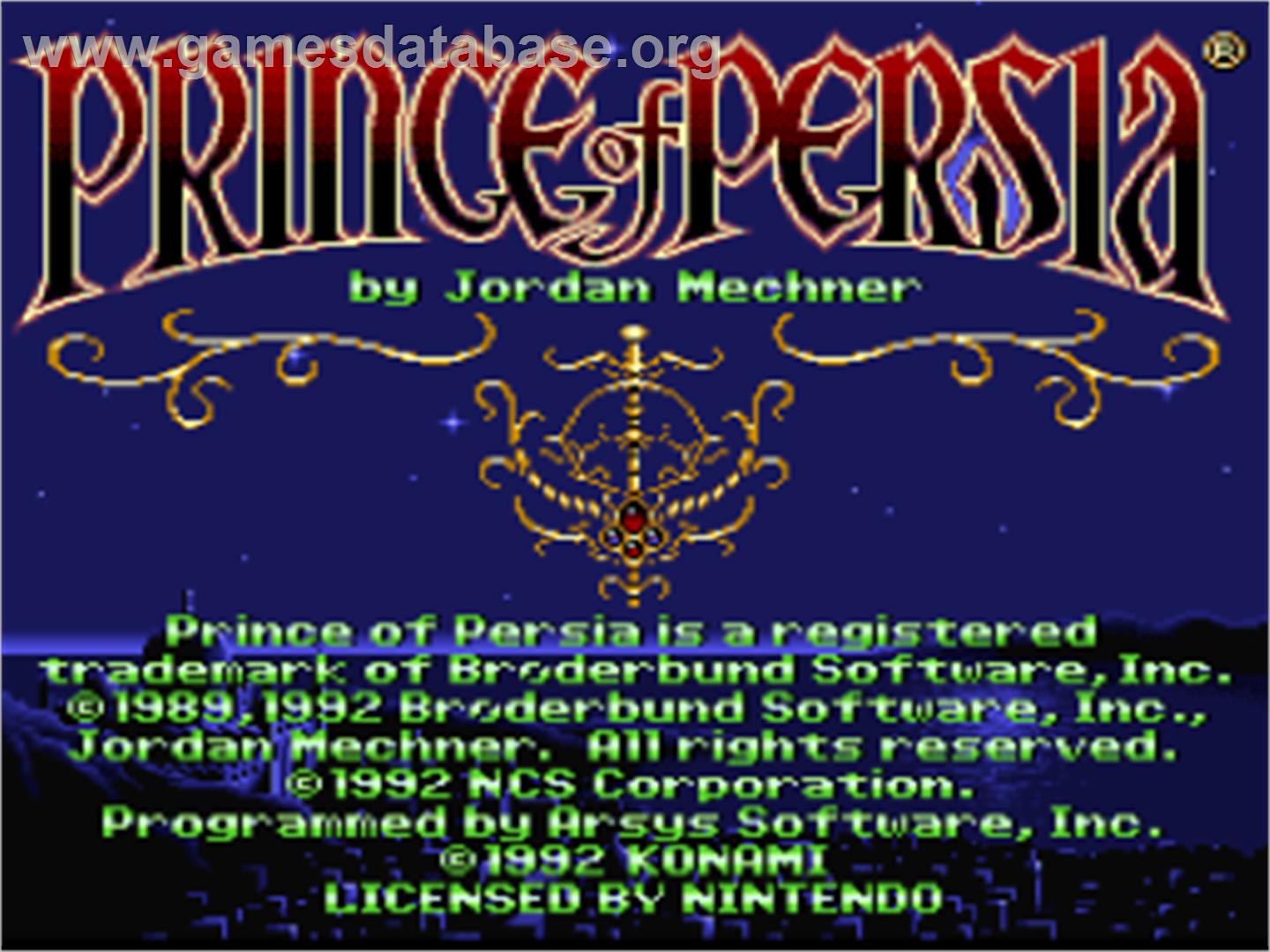 Prince of Persia - Nintendo SNES - Artwork - Title Screen