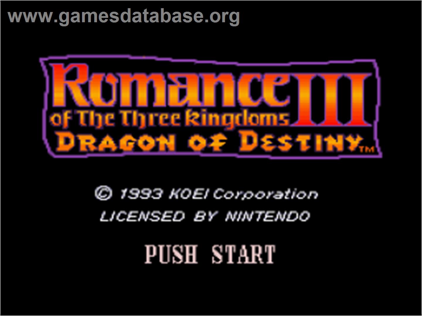 Romance of the Three Kingdoms III: Dragon of Destiny - Nintendo SNES - Artwork - Title Screen