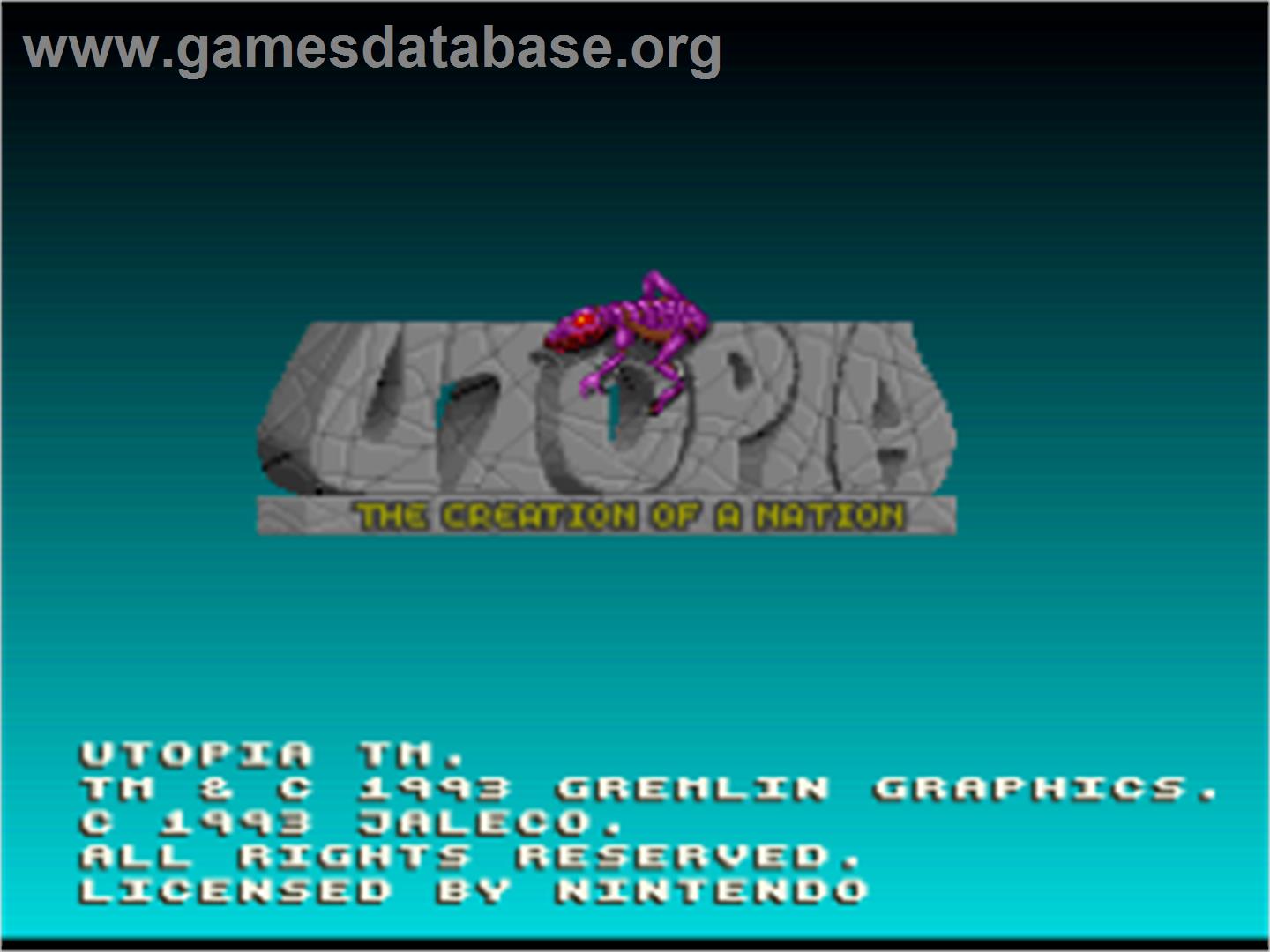 Utopia - The Creation Of A Nation - Nintendo SNES - Artwork - Title Screen