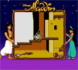 In game image of Aladdin on the Nintendo Super Gameboy.
