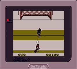 In game image of Elite Soccer on the Nintendo Super Gameboy.