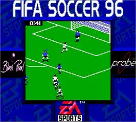 In game image of FIFA Soccer '96 on the Nintendo Super Gameboy.