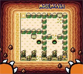 In game image of Mole Mania on the Nintendo Super Gameboy.