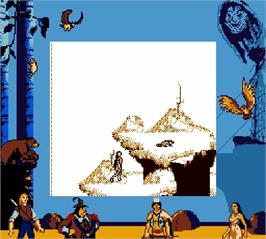 In game image of Pocahontas on the Nintendo Super Gameboy.