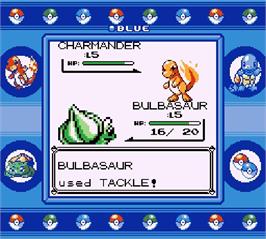 In game image of Pokemon - Blue Version on the Nintendo Super Gameboy.
