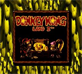 Title screen of Donkey Kong Land 2 on the Nintendo Super Gameboy.