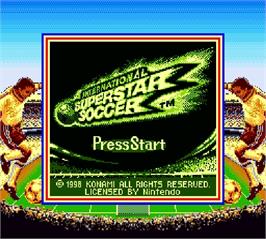 Title screen of International Superstar Soccer on the Nintendo Super Gameboy.