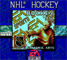 Title screen of NHL Hockey '95 on the Nintendo Super Gameboy.