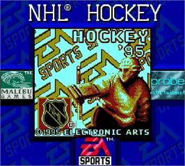 Title screen of NHL Hockey '95 on the Nintendo Super Gameboy.