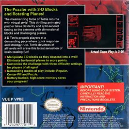 Box back cover for 3d Tetris on the Nintendo Virtual Boy.