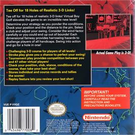 Box back cover for Golf on the Nintendo Virtual Boy.
