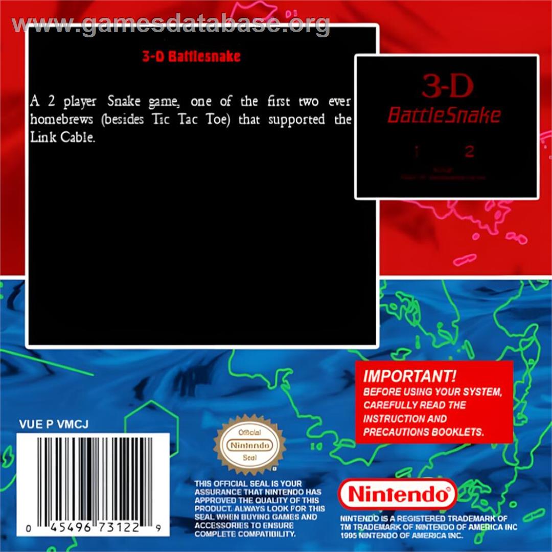 3-D Battlesnake - Nintendo Virtual Boy - Artwork - Box Back