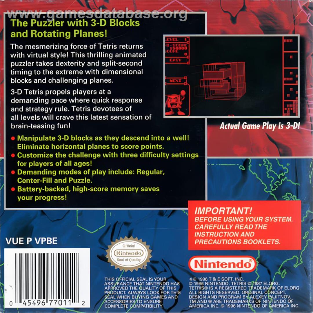 3d Tetris - Nintendo Virtual Boy - Artwork - Box Back