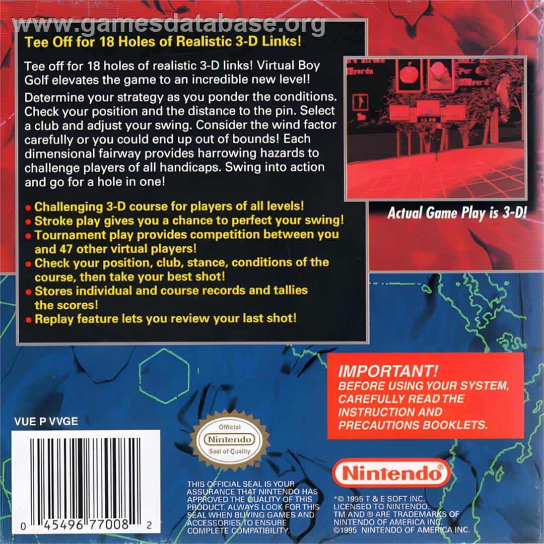 Golf - Nintendo Virtual Boy - Artwork - Box Back