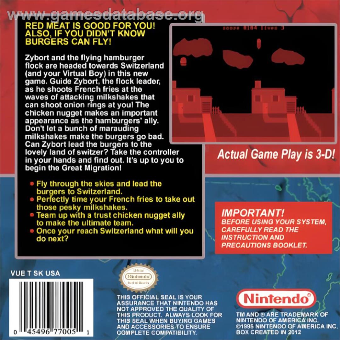 Hamburgers En Route to Switzerland - Nintendo Virtual Boy - Artwork - Box Back