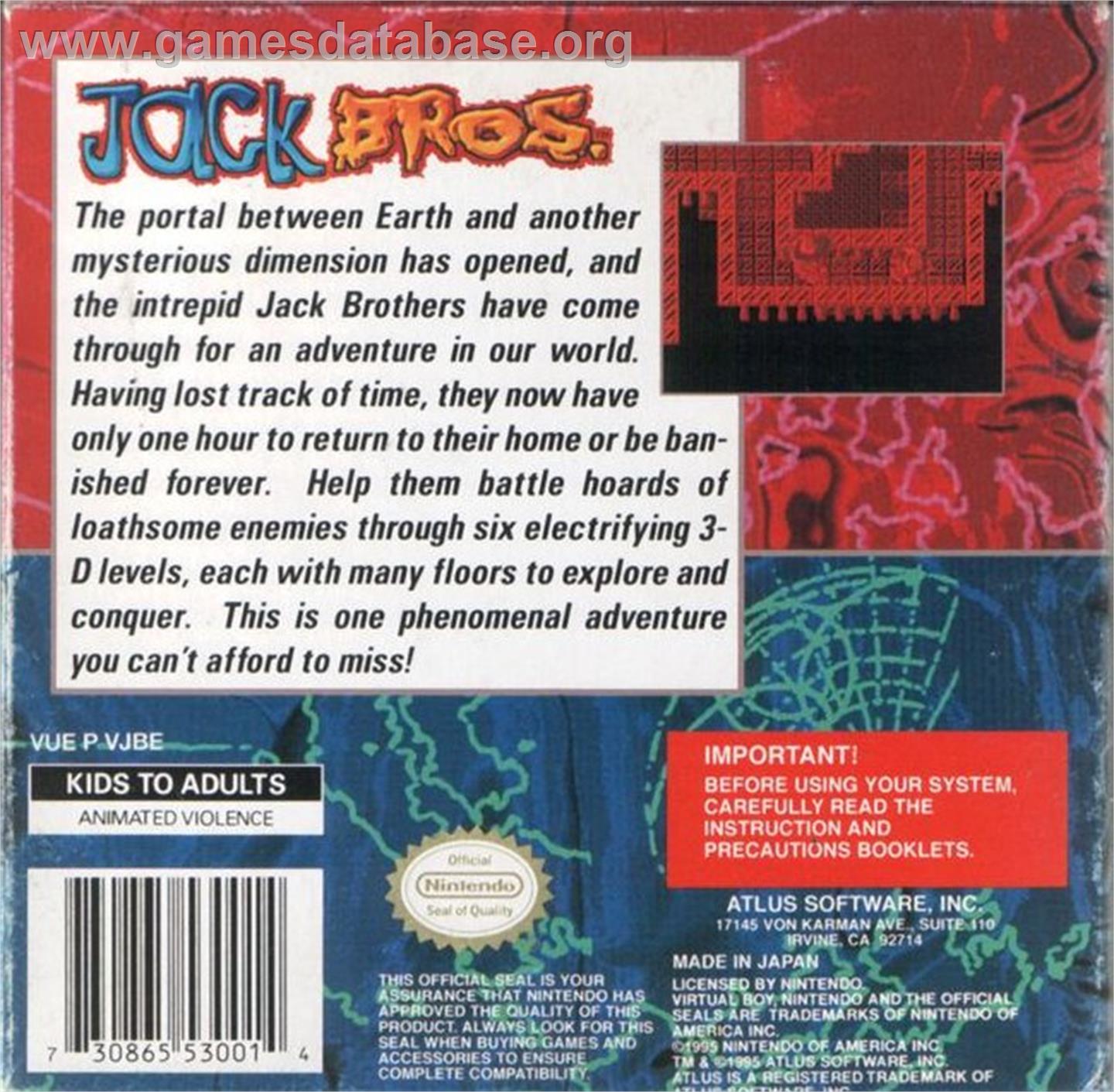 Jack Bros. - Nintendo Virtual Boy - Artwork - Box Back
