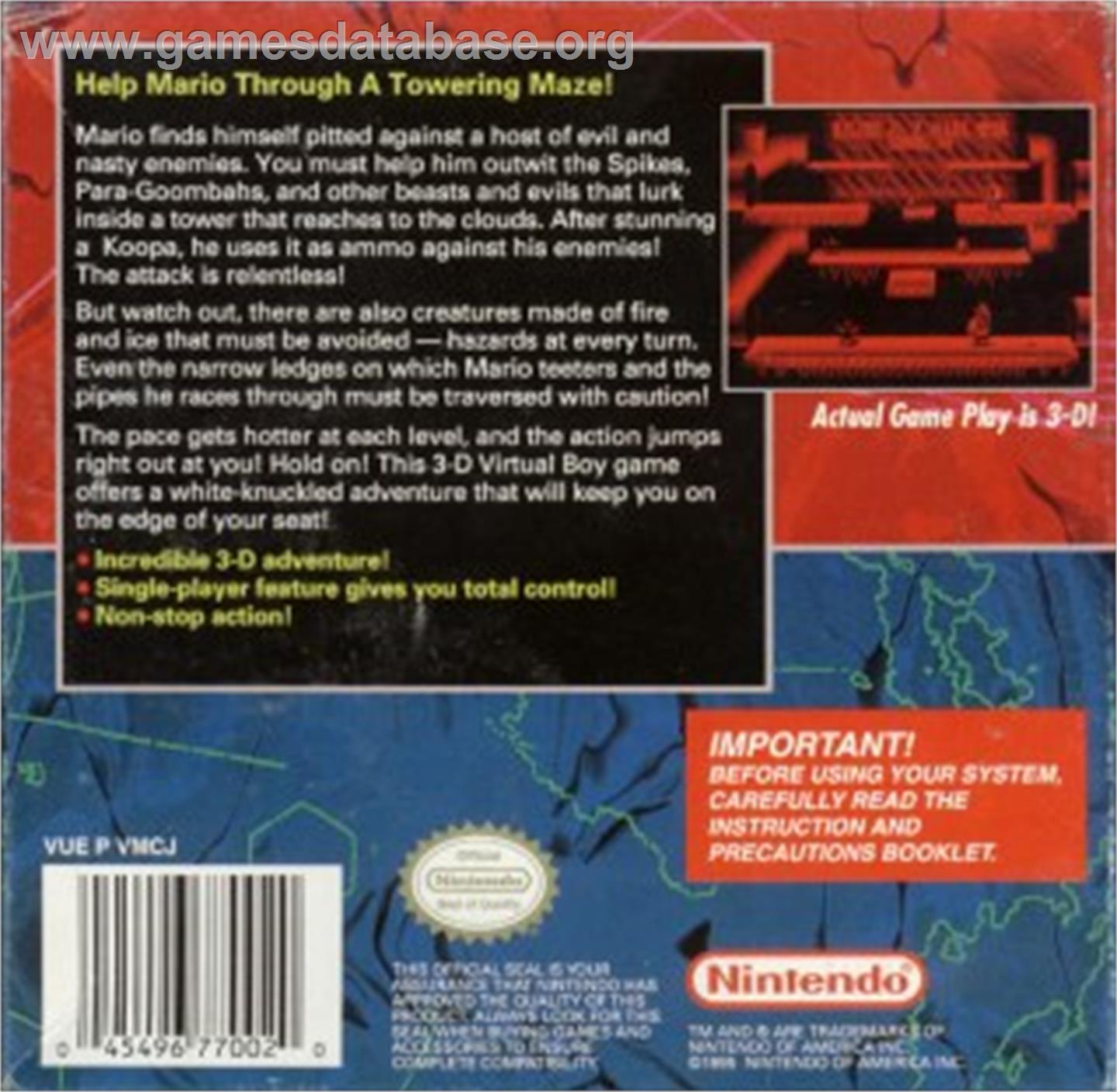 Mario Clash - Nintendo Virtual Boy - Artwork - Box Back
