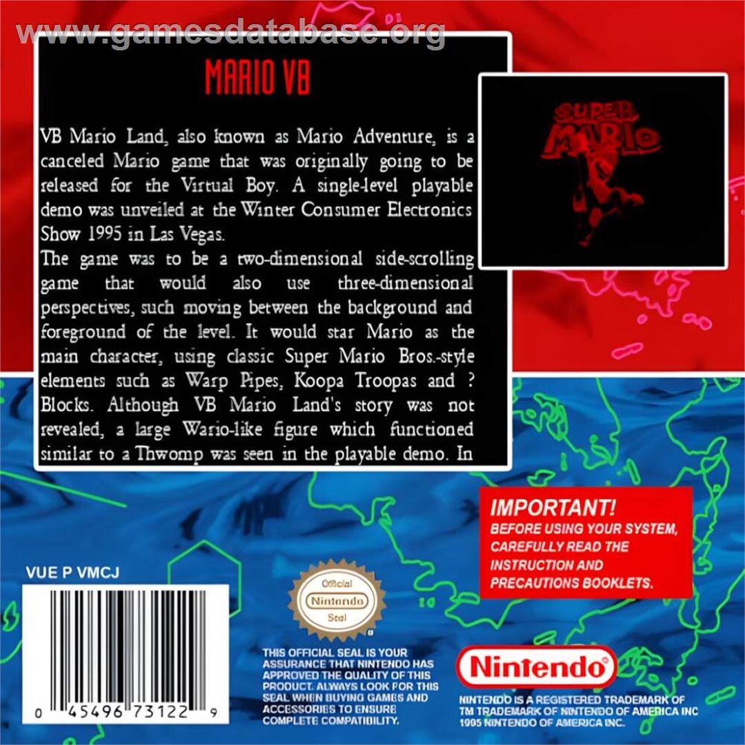 Mario Vb - Nintendo Virtual Boy - Artwork - Box Back