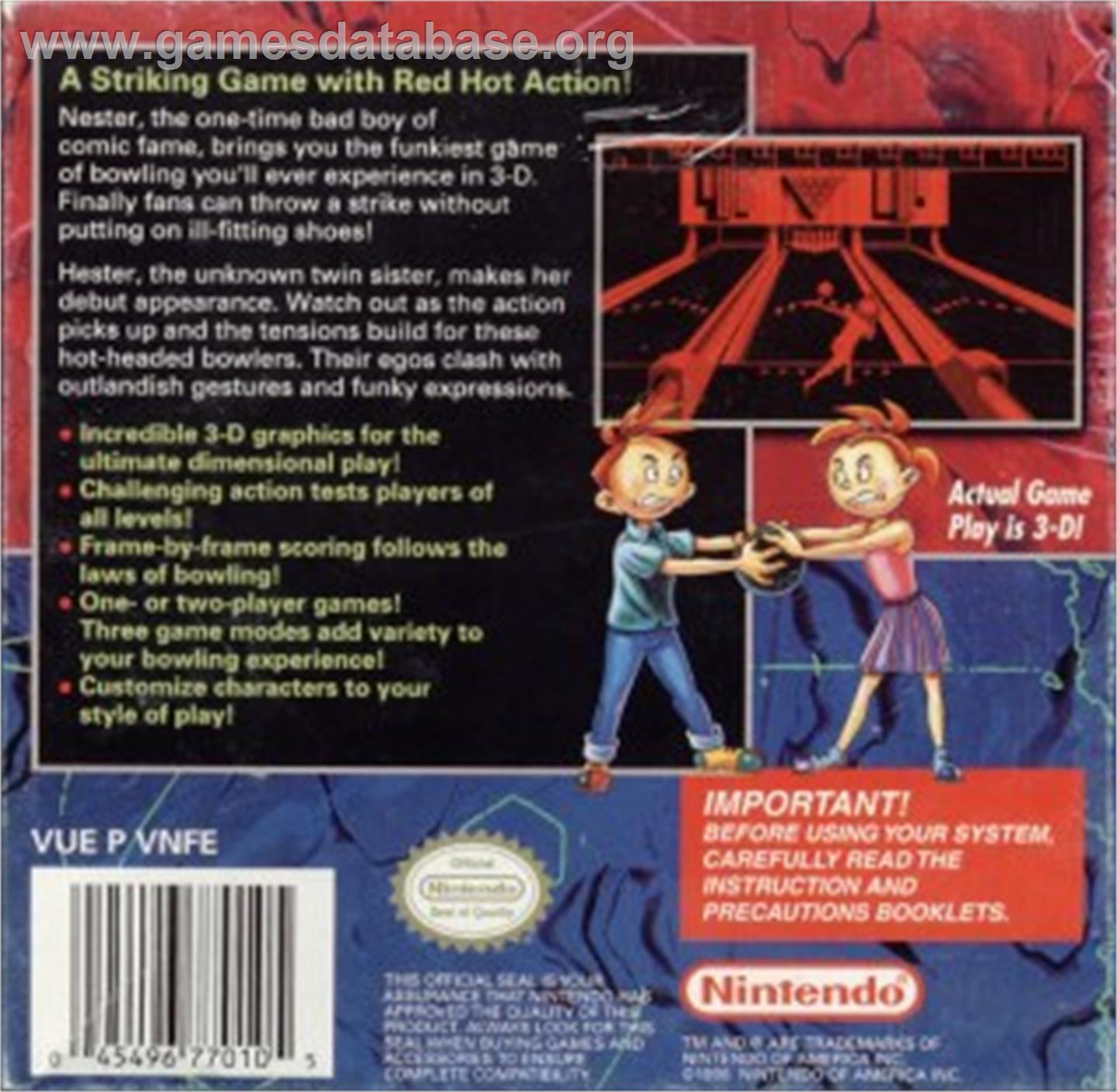 Nester's Funky Bowling - Nintendo Virtual Boy - Artwork - Box Back