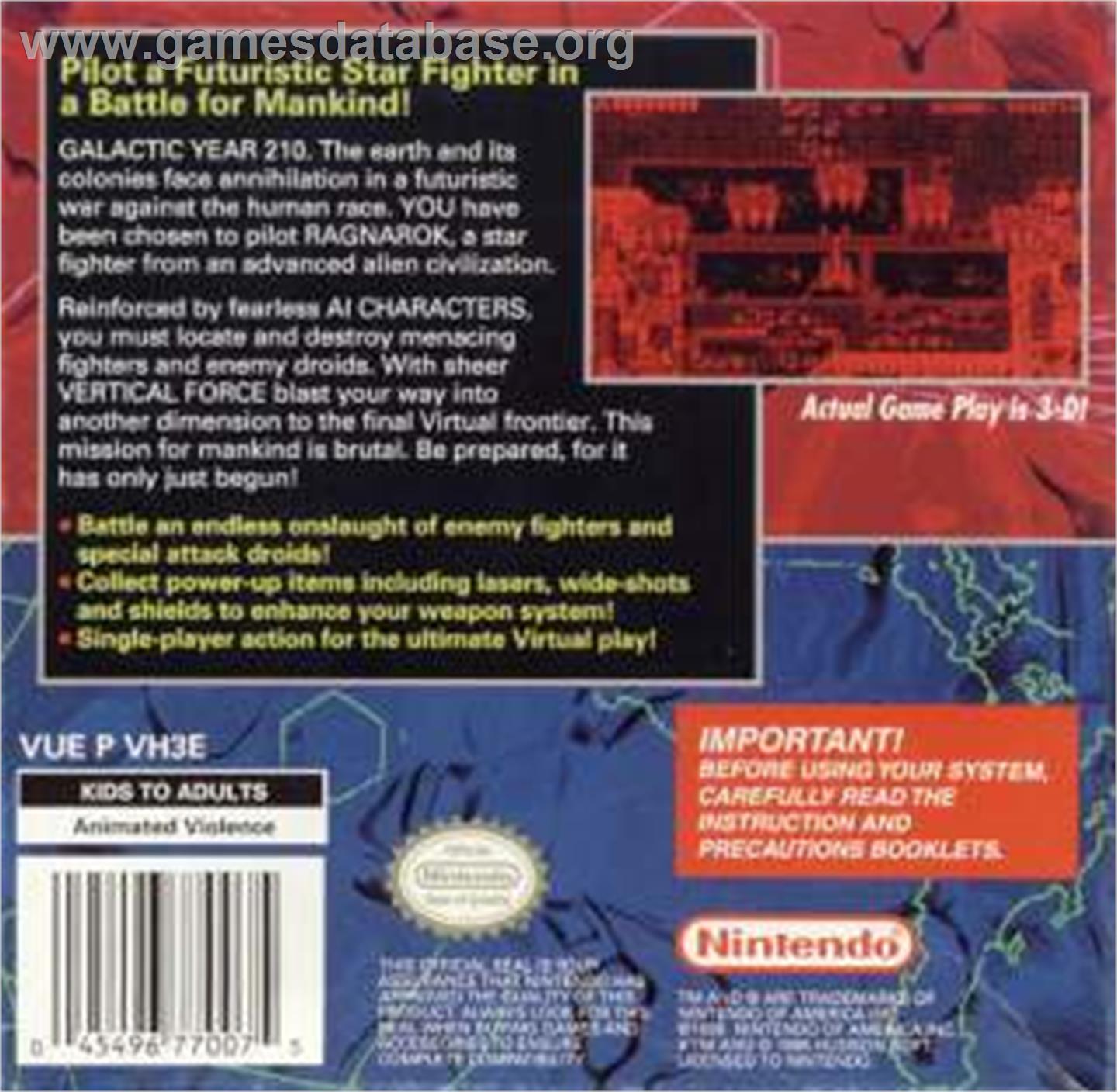 Vertical Force - Nintendo Virtual Boy - Artwork - Box Back