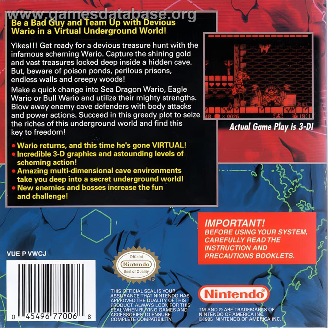 Virtual Boy Wario Land - Nintendo Virtual Boy - Artwork - Box Back