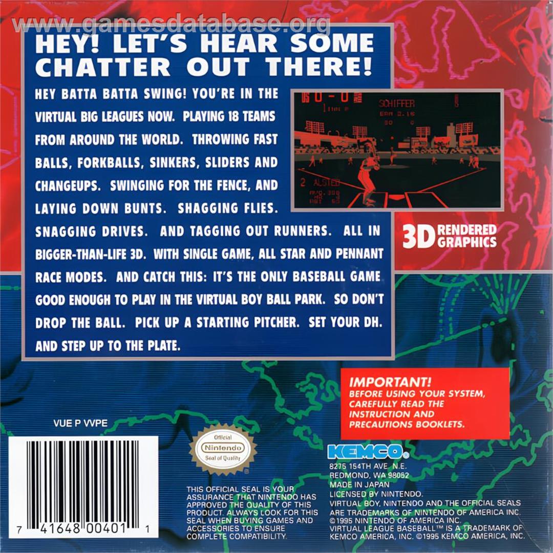 Virtual League Baseball - Nintendo Virtual Boy - Artwork - Box Back