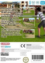Box back cover for Cricket Challenge on the Nintendo Wii.