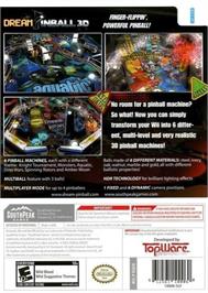 Box back cover for Dream Pinball 3d on the Nintendo Wii.