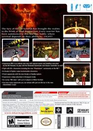 Box back cover for Mortal Kombat Armageddon on the Nintendo Wii.