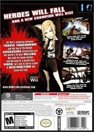 Box back cover for No More Heroes on the Nintendo Wii.