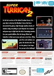 Box back cover for Super Turrican 2 (SNES) on the Nintendo Wii.