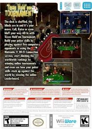 Box back cover for Texas Hold'em Tournament on the Nintendo Wii.