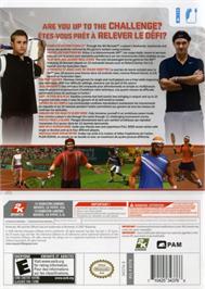 Box back cover for Top Spin 3 on the Nintendo Wii.