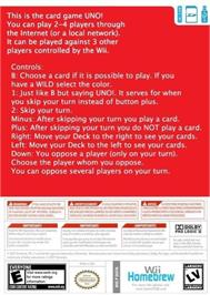 Box back cover for Uno on the Nintendo Wii.