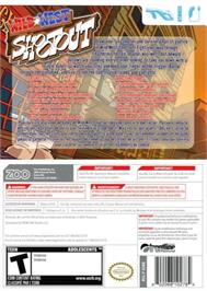 Box back cover for Wild West Shootout on the Nintendo Wii.