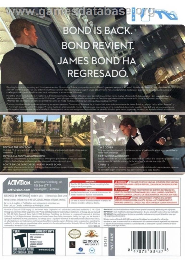007 - Quantum Of Solace - Nintendo Wii - Artwork - Box Back
