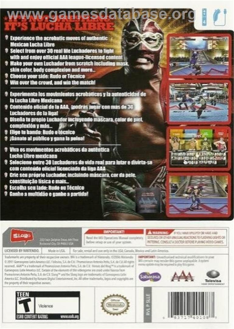 Aaa Lucha Libre - Heroes Of The Ring - Nintendo Wii - Artwork - Box Back