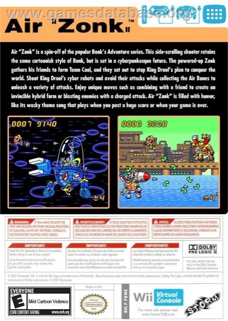 Air Zonk - Nintendo Wii - Artwork - Box Back